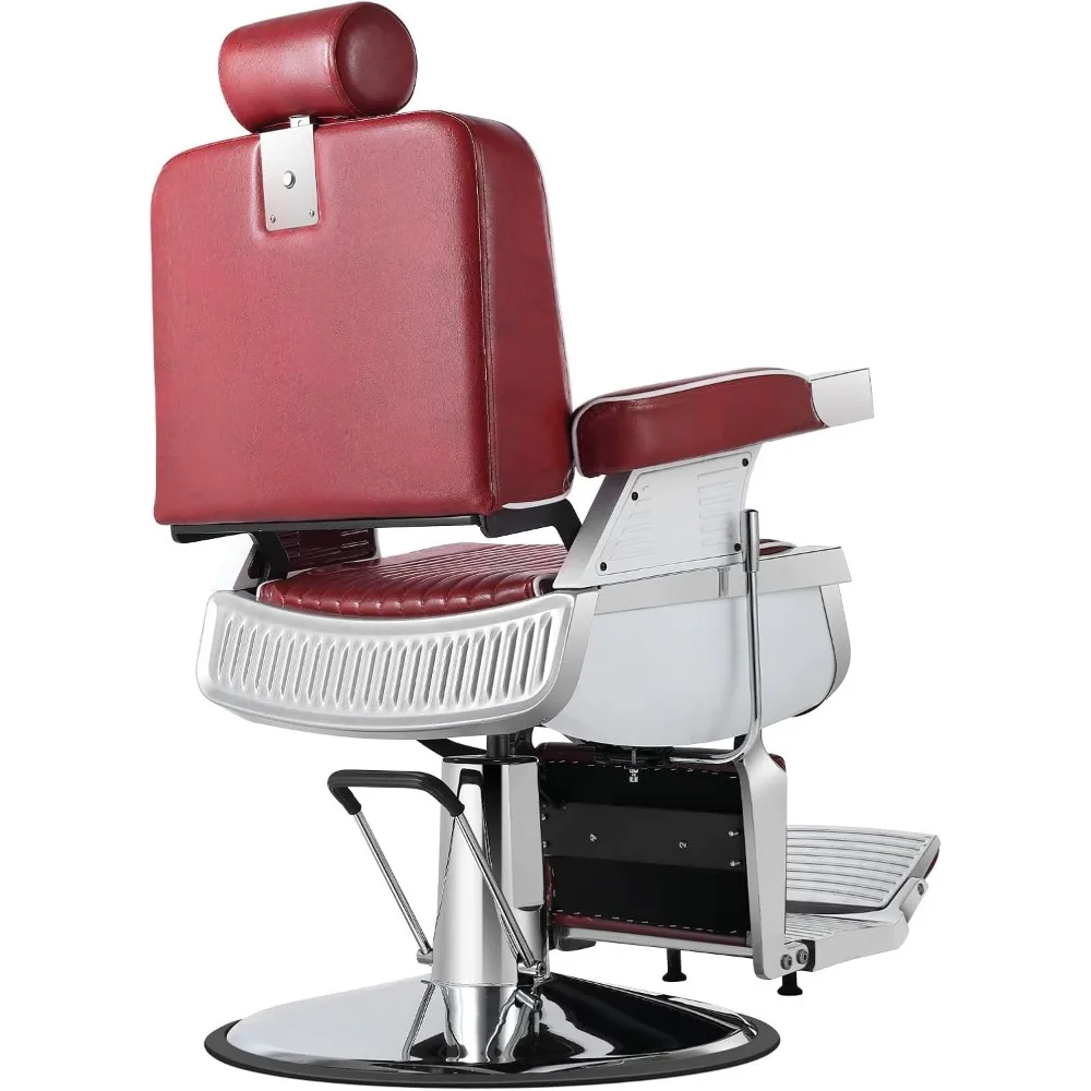 Silla de barbero reclinable hidráulica de alta resistencia, silla de salón, sillas de peluquero para estilista de pelo, silla de tatuaje, equipo de salón de barbería (rojo)