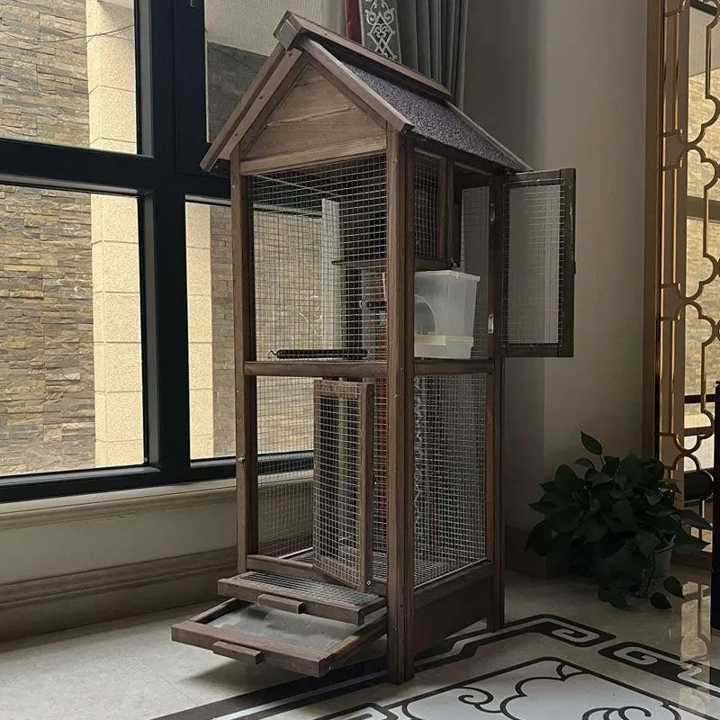 For Large Outdoor Bird Cage Wooden Parrot Sparrow Starling Pigeon Nest Rainproof Tiger Skin Pattern Household Show Aviary