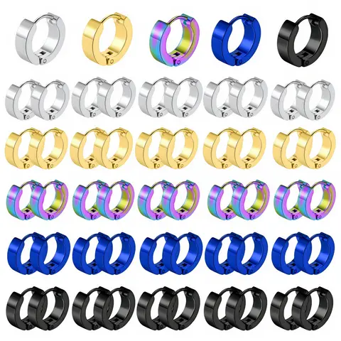 5Pairs Minimalist Stainless Steel Round Circle Black Blue Color Woman Piercing Hoop Earing for Man Jewelry Accessory Decoration