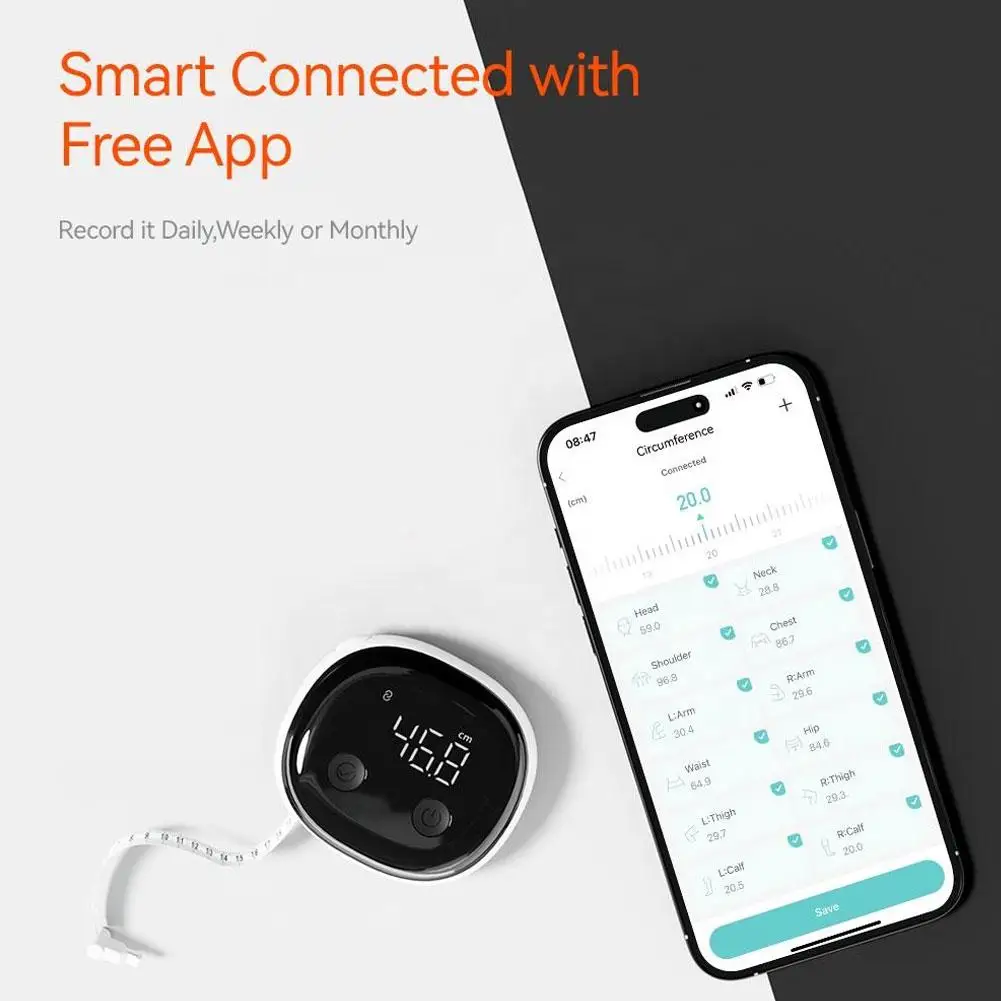Smart Bluetooth Body Tape Measure Auto Retract Digital Caliper Tracks Waist Hip Chest With Phone App Sync gallery 4
