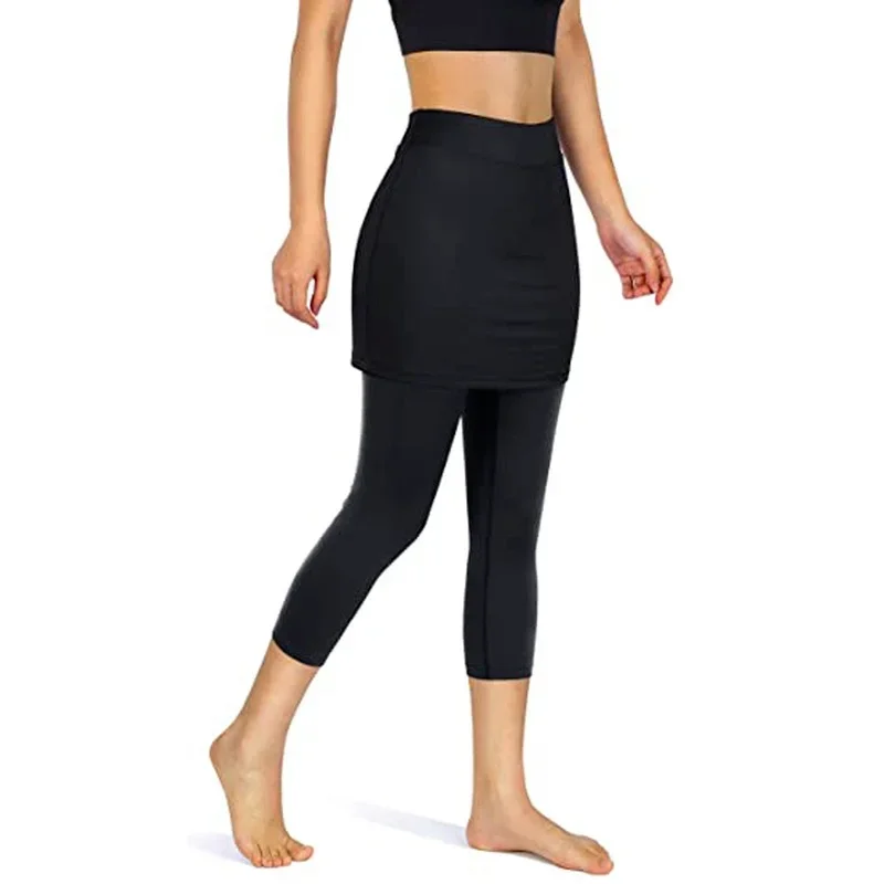 Womens tênis skorts esporte ginásio falso duas peças compressão correndo calças de fitness secagem rápida saia badminton