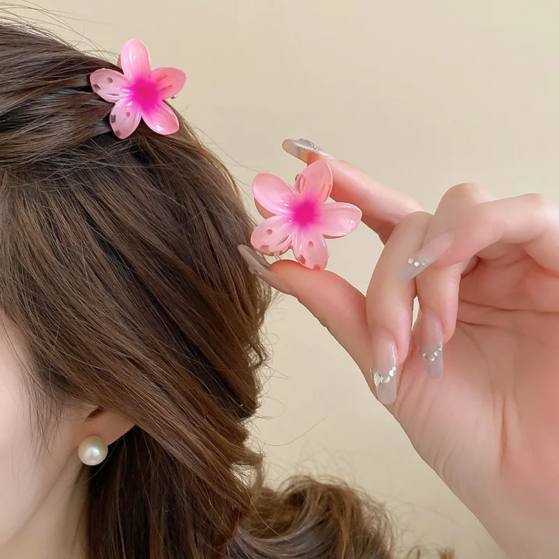 Mini Dopamine Plumeria Flower Hair Claw Acrylic Floral Hair Clip Non-slip Shark Clip Ponytail Hairpins Women Girls Bangs Holder