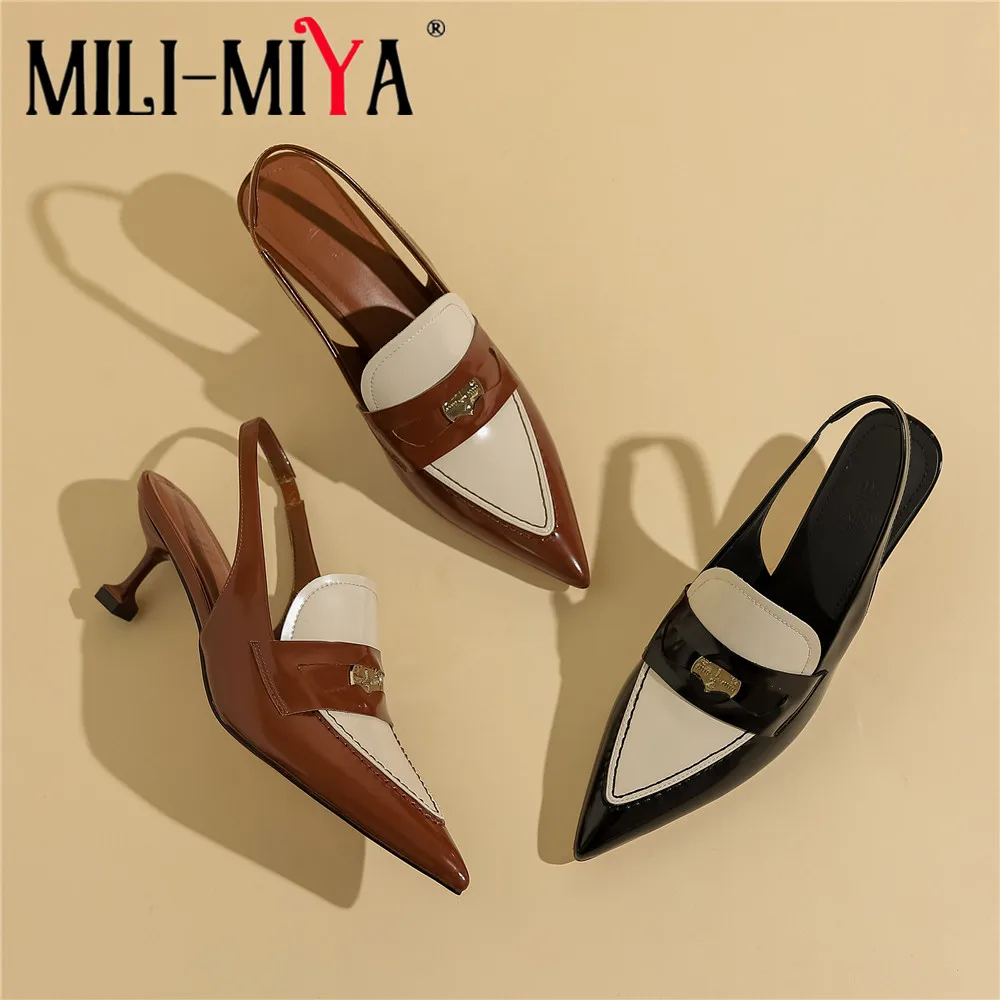 MILI-MIYA New Arrival Mixed Color Women Cow Leather Pumps Slingback Pointed Toe Slip On Thick Heels Dress Party Spring Autumn