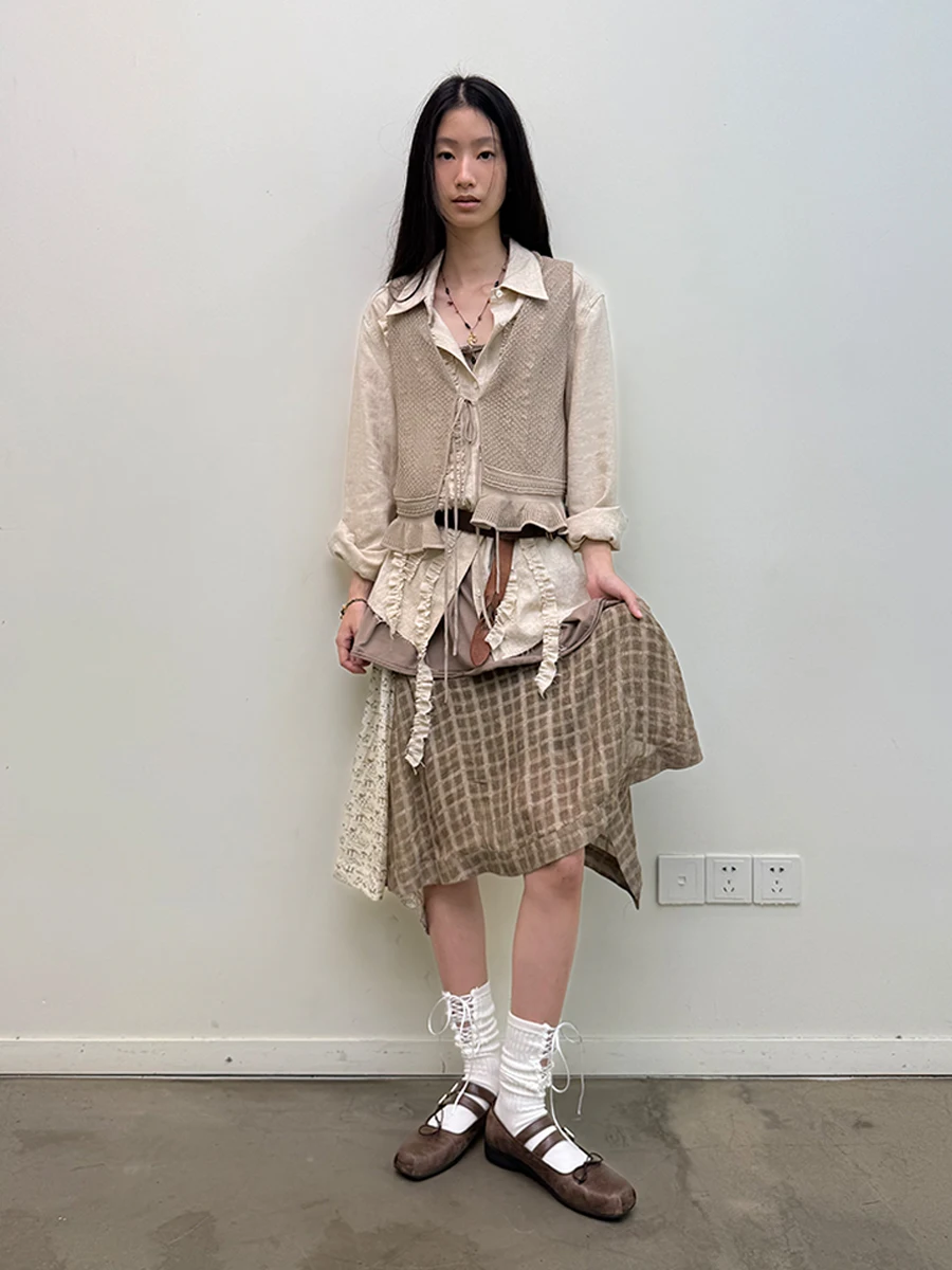 

Neverseez Вязаный кружевной ажурный жилет с поясом Женский или V-образный вырез на одной пуговице Pure Color Оригинальный дизайн Jaet