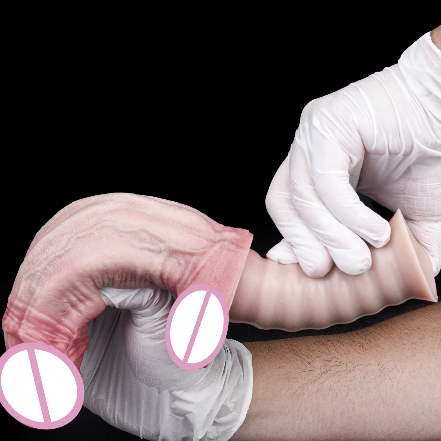 FAAK 실리콘 롱 리얼리스틱 딜도 흡착기능 두꺼운 버트 플러그 핸들 포함 이중층 G-스팟 자극 성인용 섹스토이