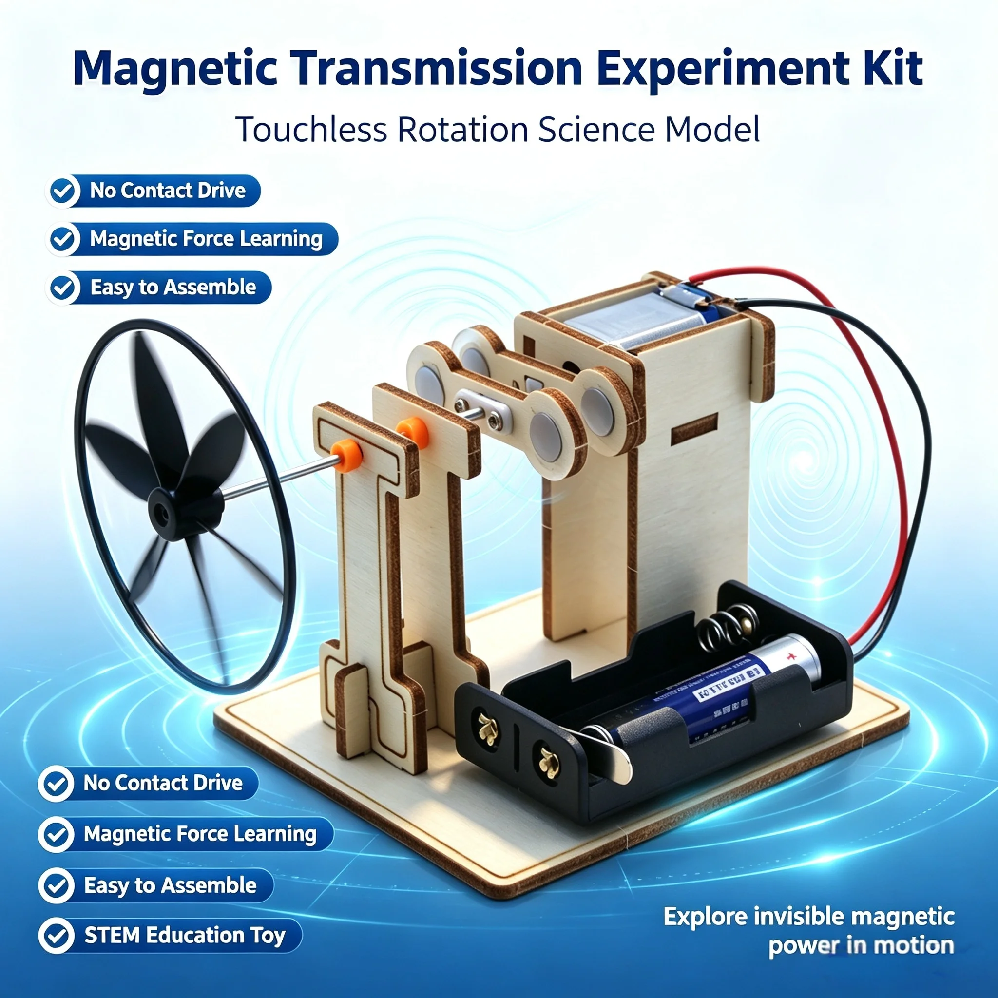 Wooden DIY Magnetic Transmission Experiment Kit STEM Educational Assembly Model Handmade Science Learning Toy Supplies For Teens