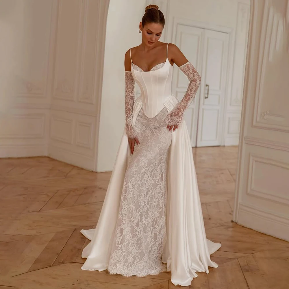 Modern Off Shoulder Wedding Dresses With Removable Customized Evening Dresses Vestido De Novia Para Boda Curvy
