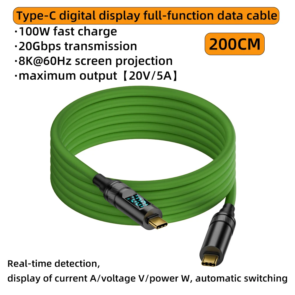 Светодиодный дисплей USB3.2 10 Гбит/с USB C к Type C ThunderBolt 3 Кабель 100 Вт 5A USB-C Шнур для iPhone 15 Pro MacBook Pro Samsung Xiaomi 2 м