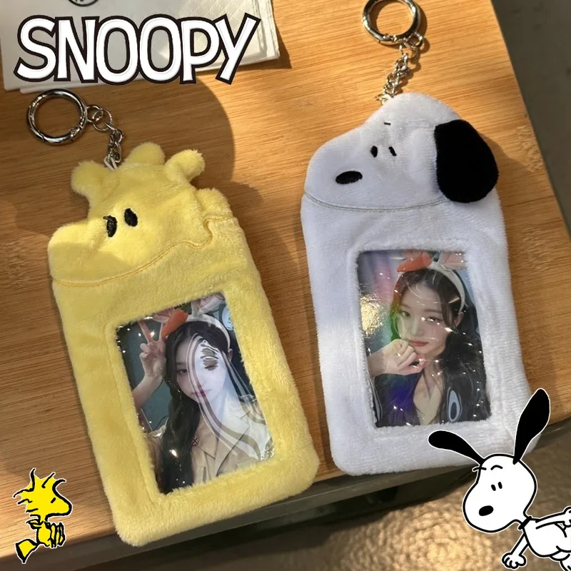 Snoopy Woodstock Plush Photo Card Holder Anti-lost Keychain Cute Cartoon Idol Protective Case Bag Bus Cards Sleeves Supplis Gift