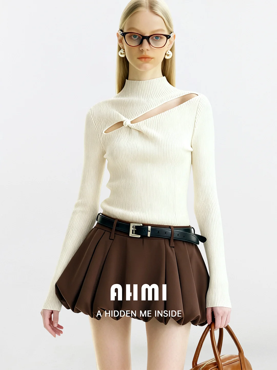 

AHMI Warm Winter Puff Long Sve Knitted Sweater Skirt Set Women's Autumn Winter Thermal Two-Piece Set Hollow out Design Hig...