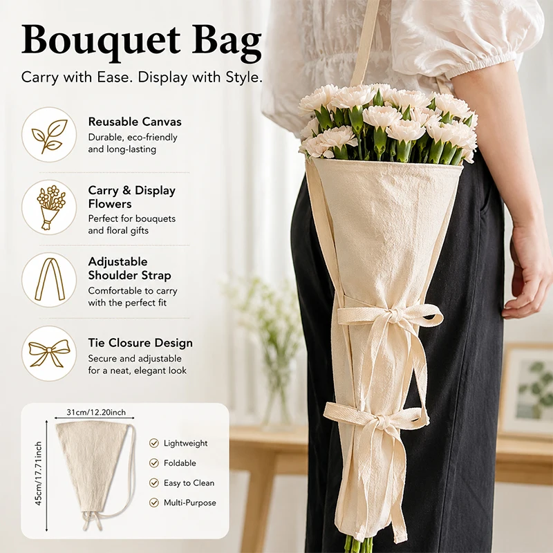 NamcheBarwa Canvas Bouquet Bag Floral Farm Packaging Bag Thicken Flower Wrapping Bag Handmade Portable with Strap Gardeners Gift