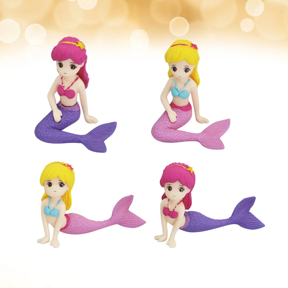 

4 Pcs Cake Inserted Cards Mermaid Figurine Wedding Decor Design Topper Party Decoration Baking Ornament Mini Baby