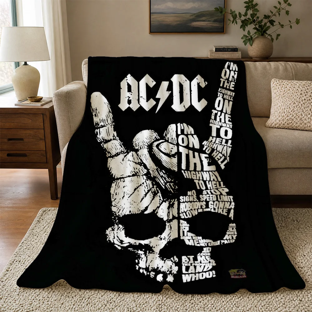 ACDC Skull Band T-Shirt Throw Blanket Cozy Rock Music Gift for Him or Her