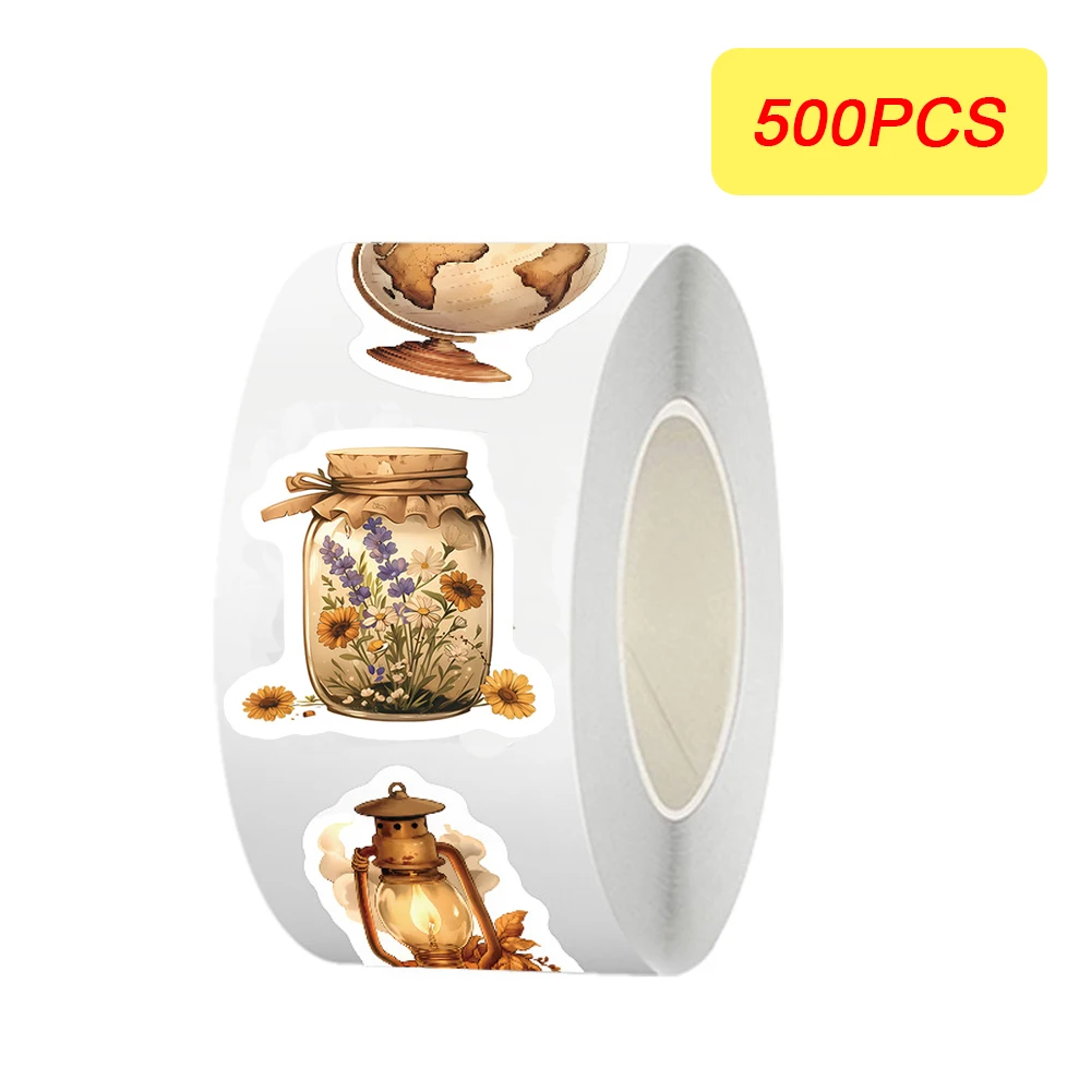 

500pcs/roll Vintage Style Collectible Souvenirs Stickers Sealing Labels Sticker Notebook Phone Guitar Cartoon Decals Decoration