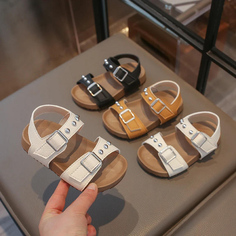 

Летние сандалии для девочек, пляжная обувь для мальчиков, детские повседневные туфли с заклепками, нескользящие сандалии для малышей с мягкой подошвой, спортивные сандалии для детей