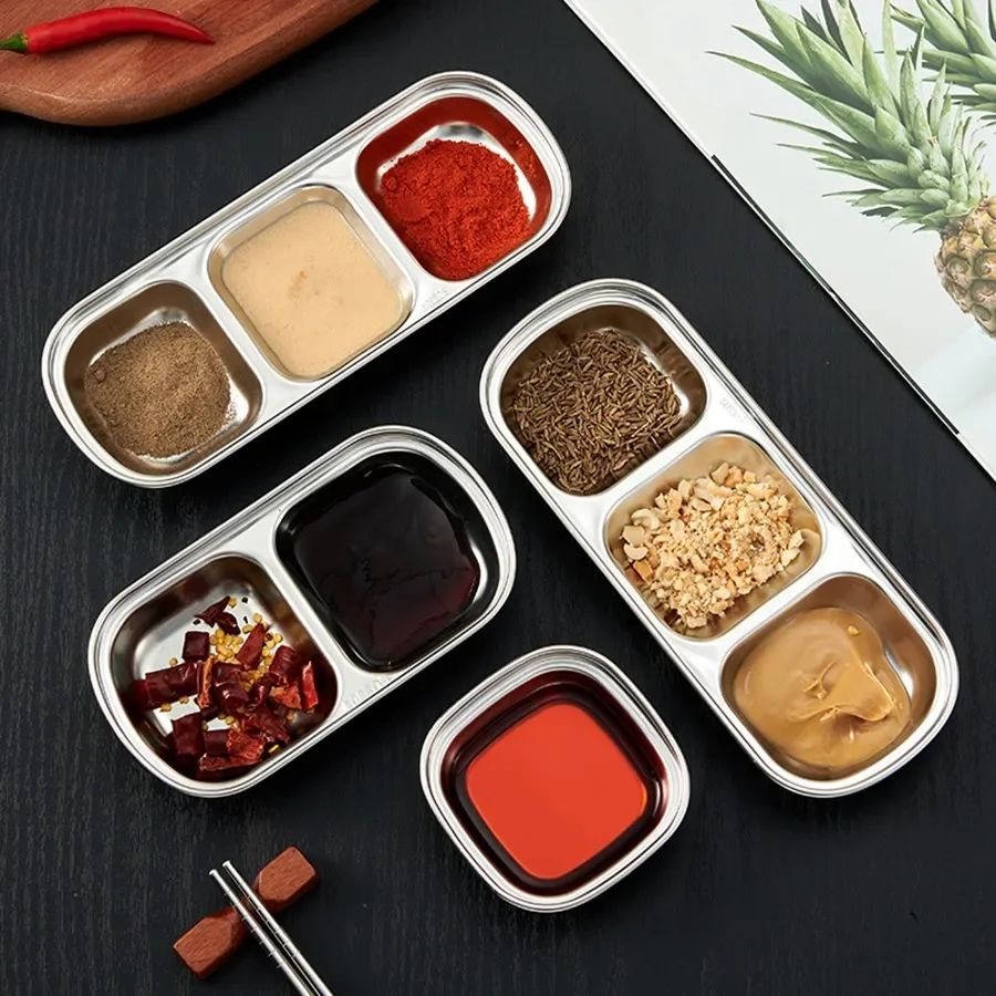 304 304 Stainless Steel Divided Seasoning Dish 2/3/4 Grid Barbecue Dipping Sauce Plate Condiment Container Tableware Dishwasher Safe - Aliexpress Deal