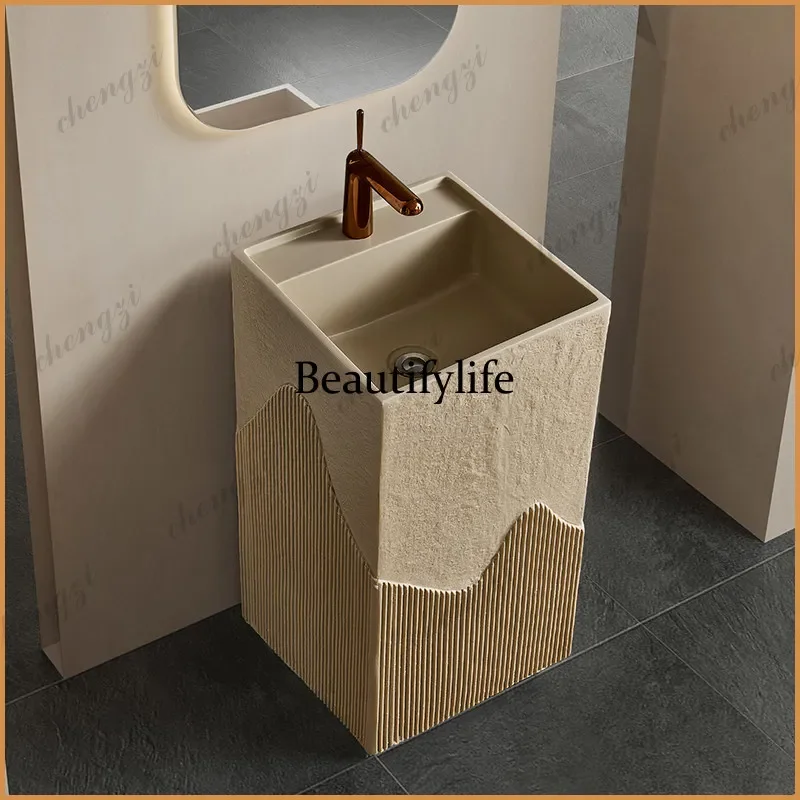Y136  Cream style Middle Ancient Wind Wabi Sansan Wind Marble Floor-to-ceiling Washbasin Hotel B & B Club Pillar Basin