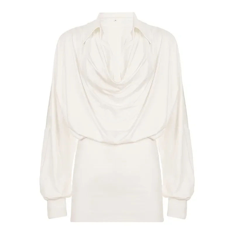 Women White Mini Shirt Dress Autumn New Elegant Lapel Swinging Collar Long Sleeve Short Dress Casual Streetwear Party Outfits