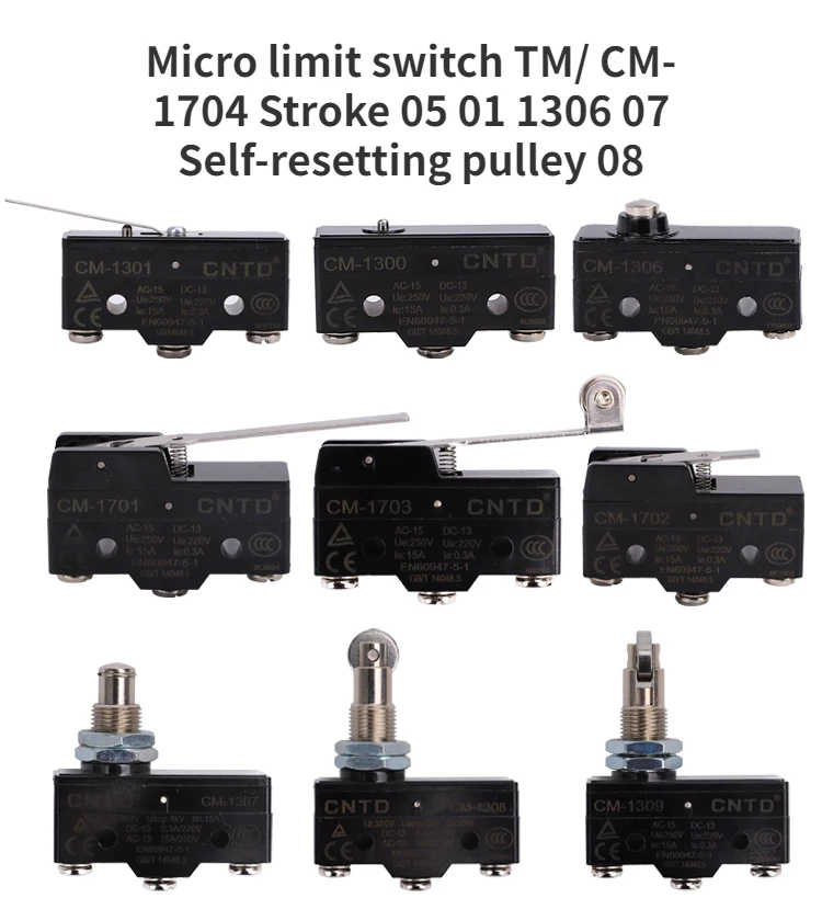 Micro limit switch TM/ CM-1704 Stroke 05 01 1306 07 Self-resetting pulley 08