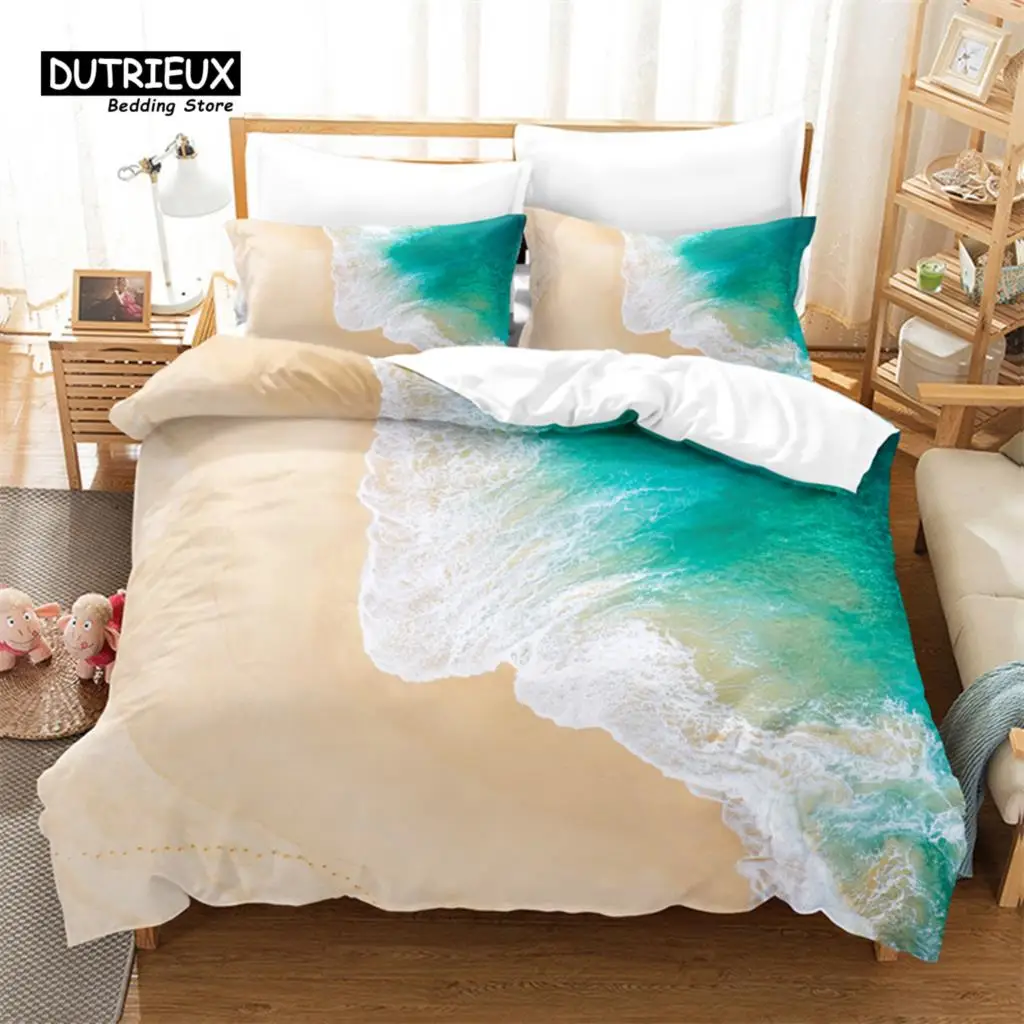 

3pcs Duvet Cover Set, Beautiful Seaside Beach Bedding Set, Soft Comfortable Breathable Duvet Cover, For Bedroom Guest Room Decor