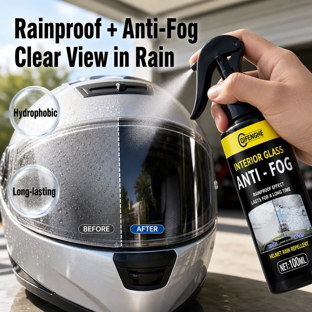 Motorcycle Anti‑Fog Rain Repellent Spray Prevent Fogging Repel Water Droplets Keep Helmet Visor Glass Clear for Safe Riding