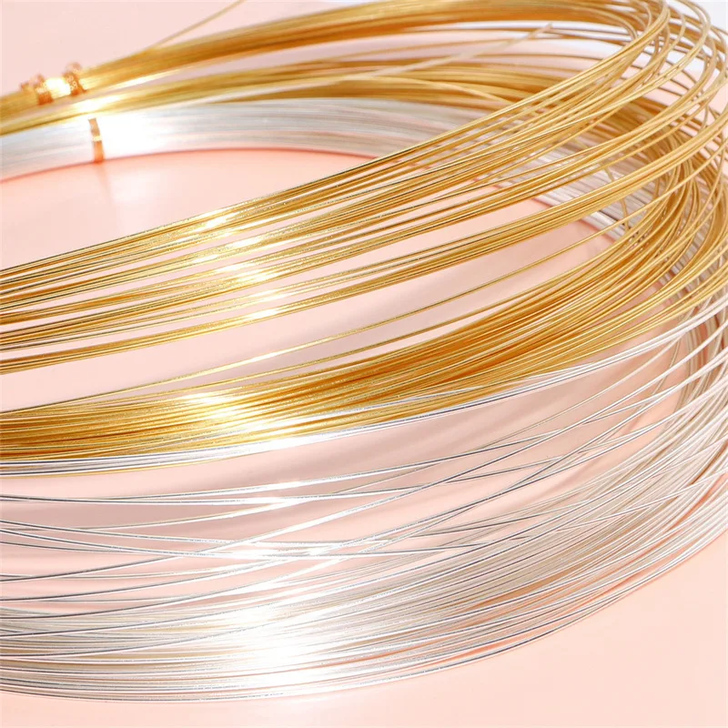 2PCS 1m 0.4/0.5/0.6/0.7/0.8mm Brass Copper Wire 14K Gold/Silver Plated Beading Wire Jewelry Cord String Clothing DIY Accessories