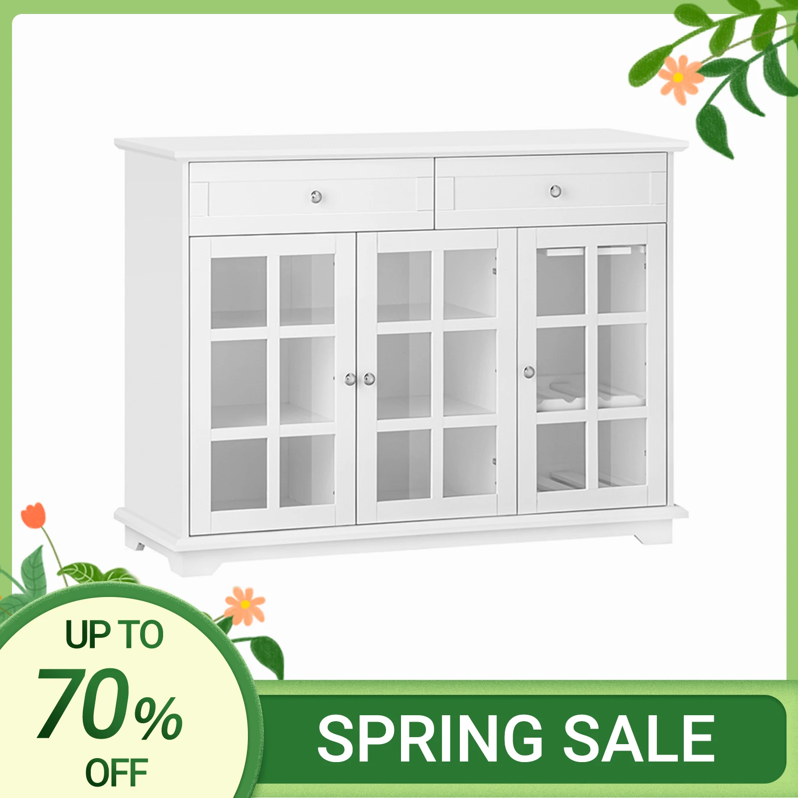 SoBuy FSB77-W Armario de cocina Isla de cocina con puerta de vidrio Aparador independiente Highborad Mesa de bar Mesa de comedor Buffet Blanco 119x90x40cm