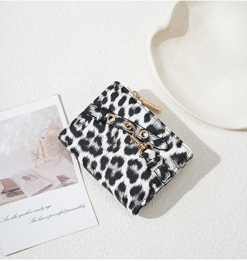 Baellerry Women's Leopard Short Wallets Pu Leather Wallets Vintage Female Coin Purse Large Capacity Hand Bag Card Holder