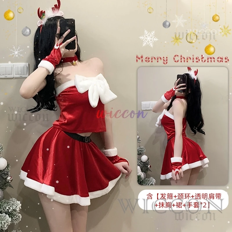 Costume de père Noël de Noël pour femmes, vêtements de sauna de flocon de neige, gants, robe sexy, uniforme chaud, tenues en peluche, olympiques de cosplay