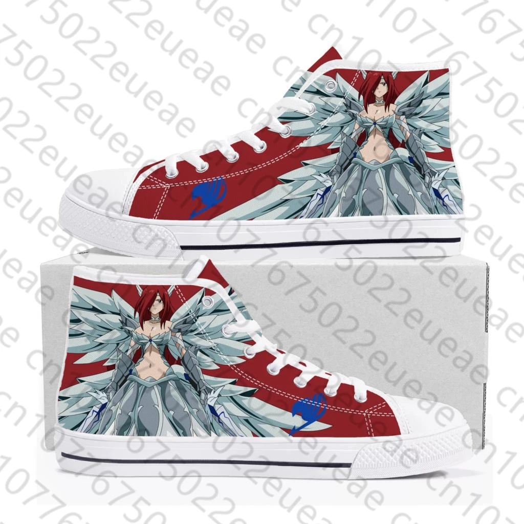 Erza Scarlet Anime Fairy Tail High Top Sneakers High Quality Mens Womens Teenager Canvas Sneaker Casual Couple Shoes Custom Shoe