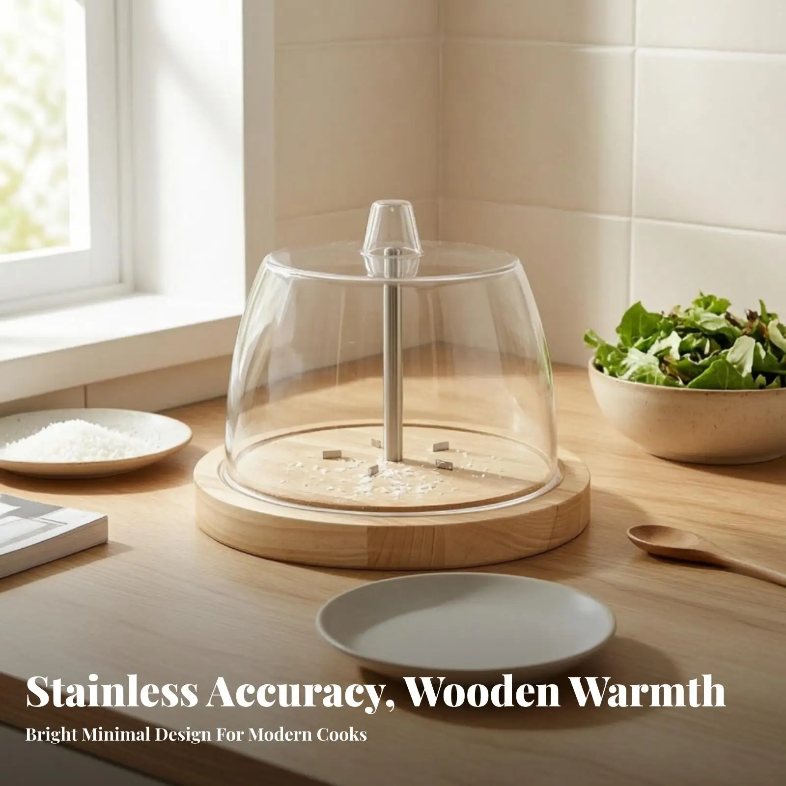 Elegant Tabletop Cheese Slicer with Wood Spindle and Steel Blade for Fresh Shavings at Parties and Meals