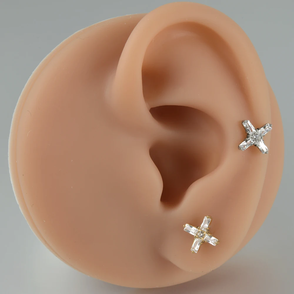 1PC G23 Solid Titanium Zircon Moon Flower Rook Helix Stud Tragus Cartilage Earring Lobe Labret Piercing Body Jewelry 16G