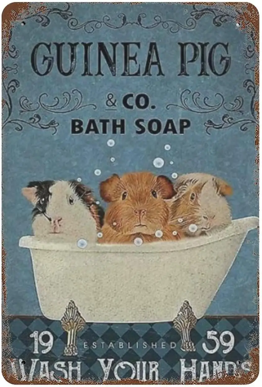 Habilboi Guinea Pig Bathroom Wash Your Hands Guinea Pig Co Bath Soap Animal Lover Gift Decor Metal Sign Vintage Bar Home Bathroo