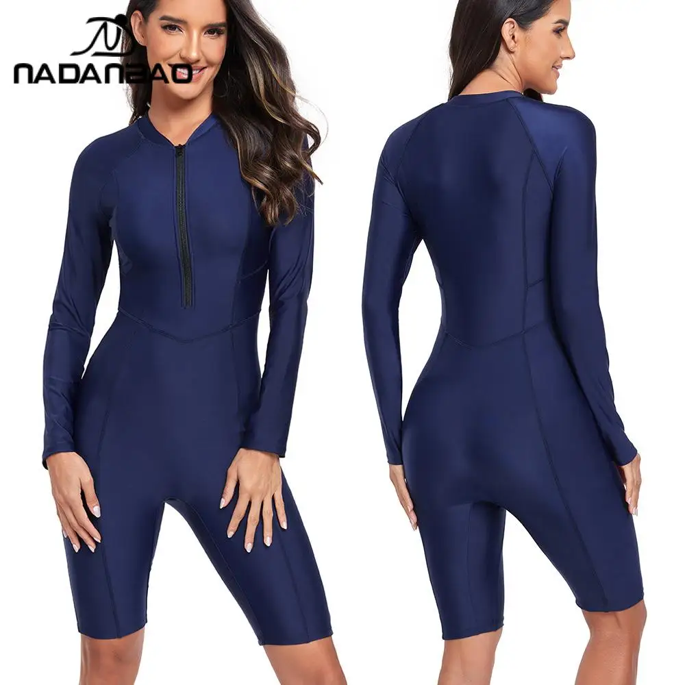 

Nadanbao New Solid Color Slim-Fit Long-Sleeved Sunscreen Surfsuit Conservative Slimming Zipper Sports Diving Suit 2025 Summer