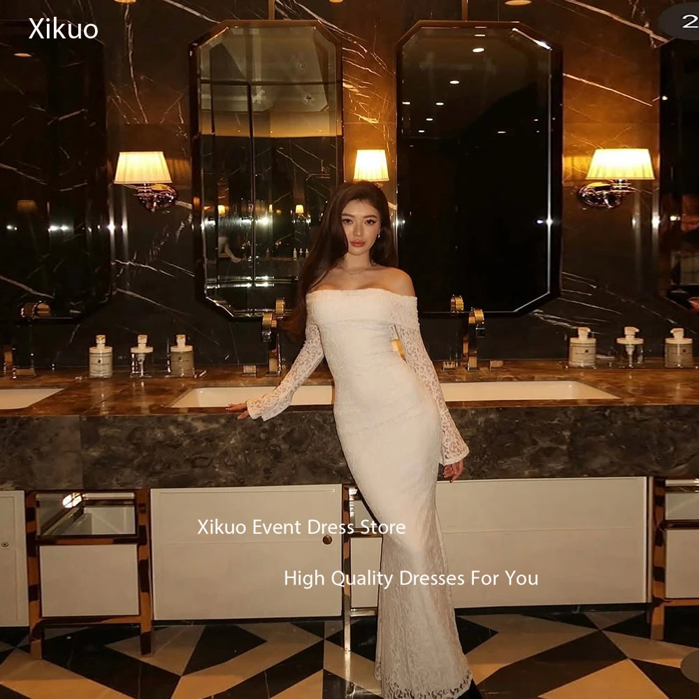 

Xikuo кружевное свадебное платье с открытыми плечами Русалка с длинными рукавами на заказ свадебные платья Саудовская Аравия платья невесты по индивидуальному заказу