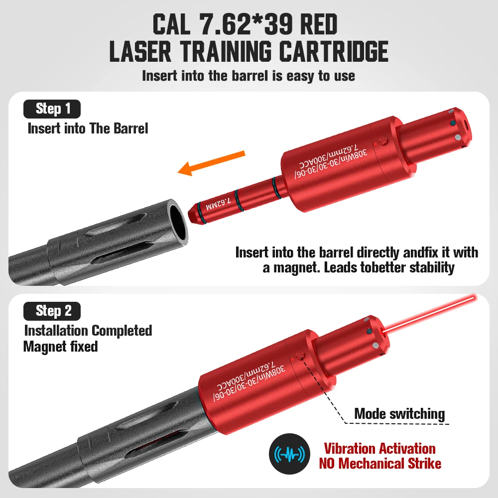 Tactical Dual-purpose Magnetic Suction 22LR 9mm 7.62x39 12GA Laser Training Bullet Red Dot Bore Sight Laser Dry Fire Snap Caps