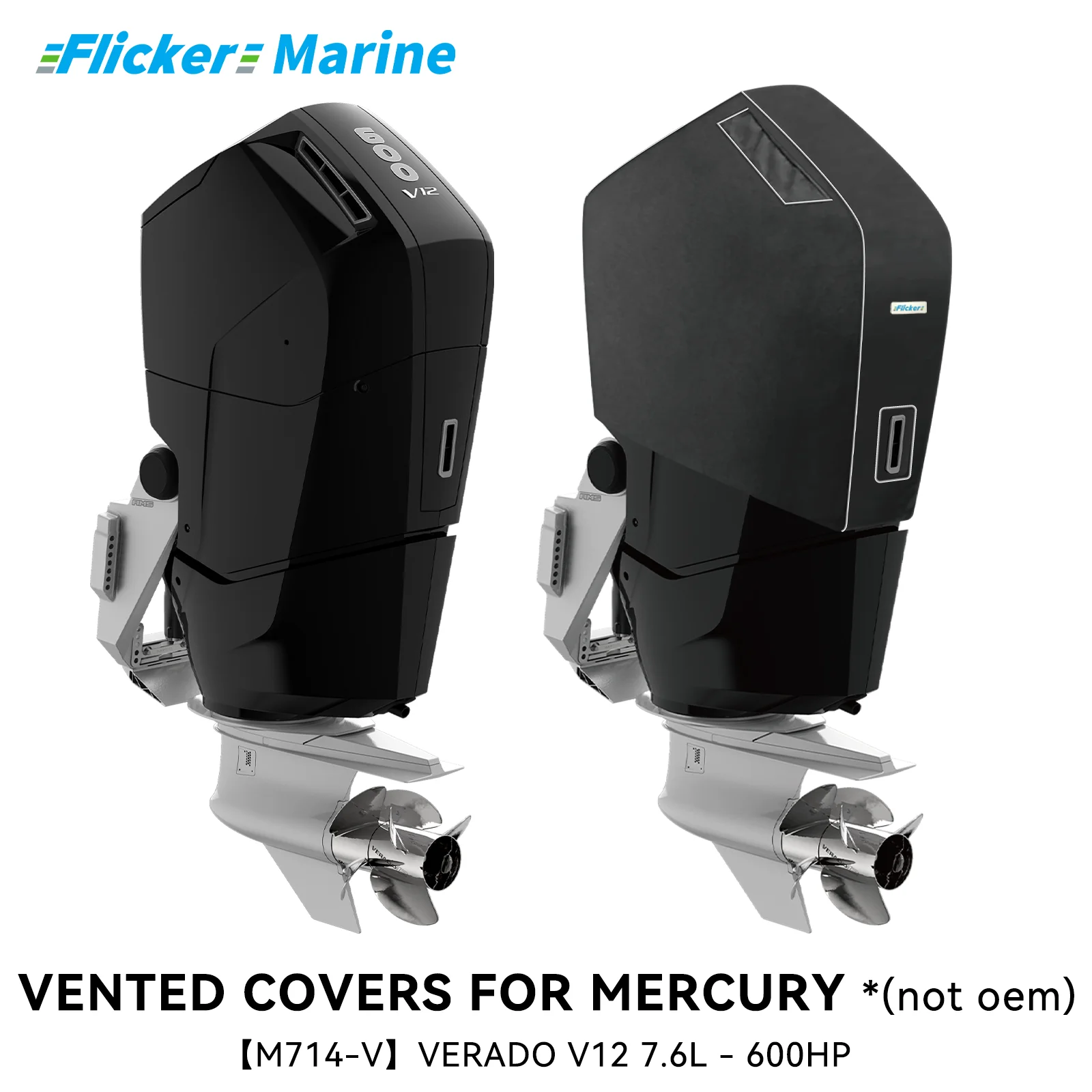 

Flicker Vented Outboard Cover Compatible with Mercury 600HP, Reinforced Canvas, Fleece Lined, Secure Fit, All-Season