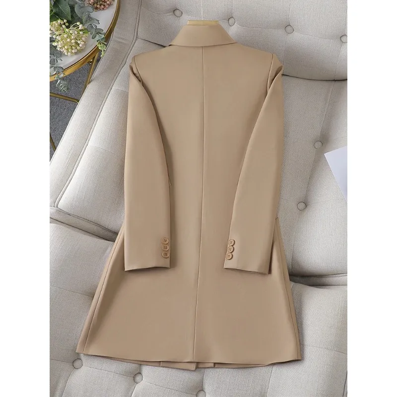 Women Suit Long Blazer Apricot Black Solid Office Ladies Female Work Wear Formal Jacket Coat Outfit