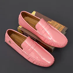 Autumn Spring Mens Loafers Luxury Shoes Leather Green Pink Slip-On Mocasines Hombre Dropshipping  shoes men leather original