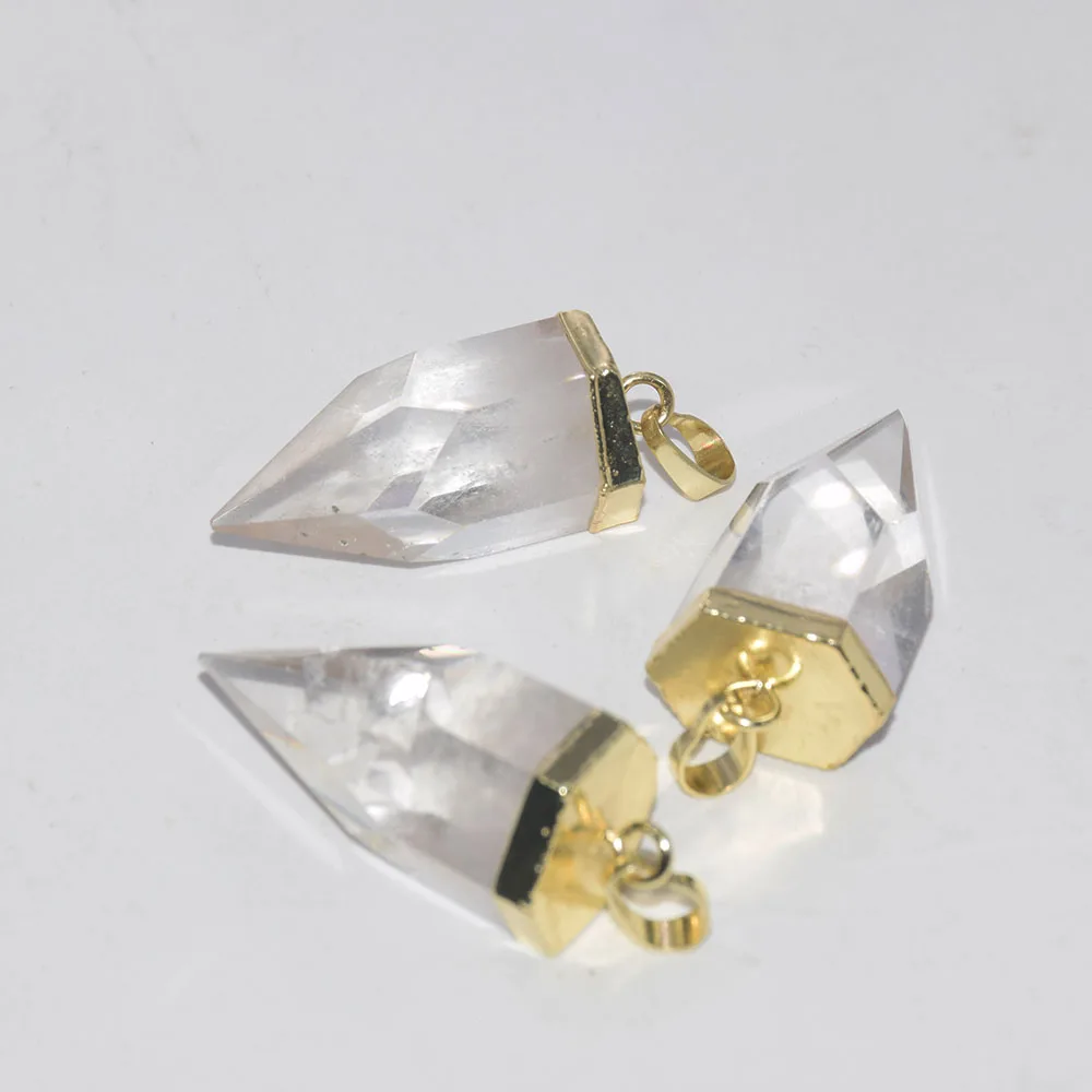 5pc Clear Quartz Crystal Necklace Women Natural Stone Pendant 2023 Big Crystals Fashion Jewelry Bullet femme Gold Plated Point