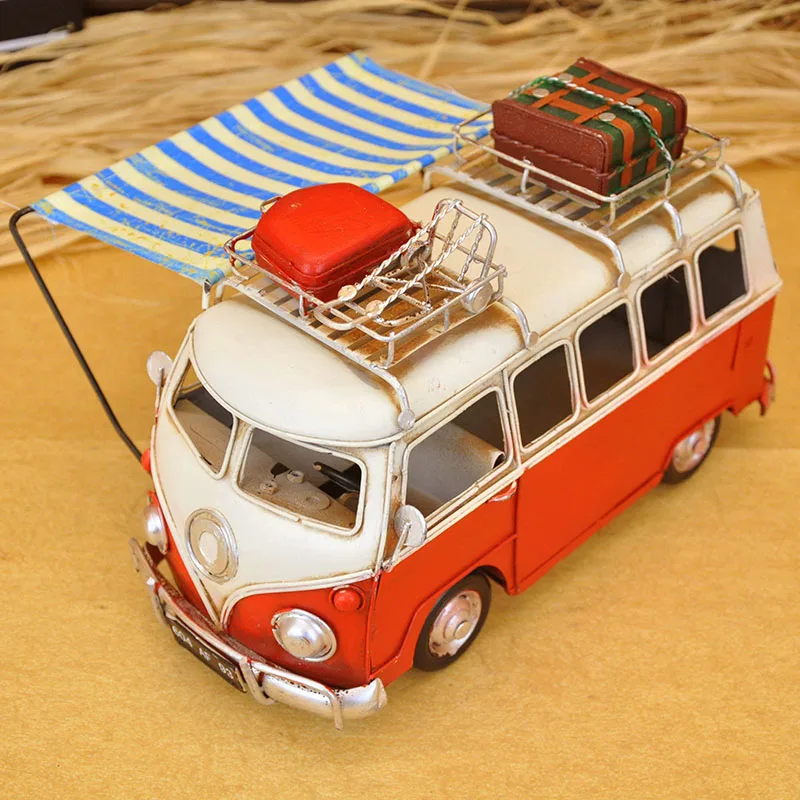 Decorative Ornaments RV Miniature Model Simulation Retro Car Van Iron Distressed Camping