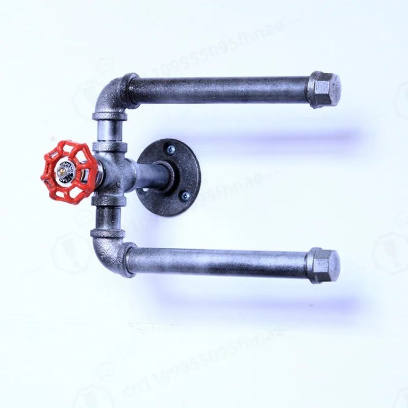 Industrial Retro Pipe Tissue Holder Wall Mount Metal Decor Storage Rack