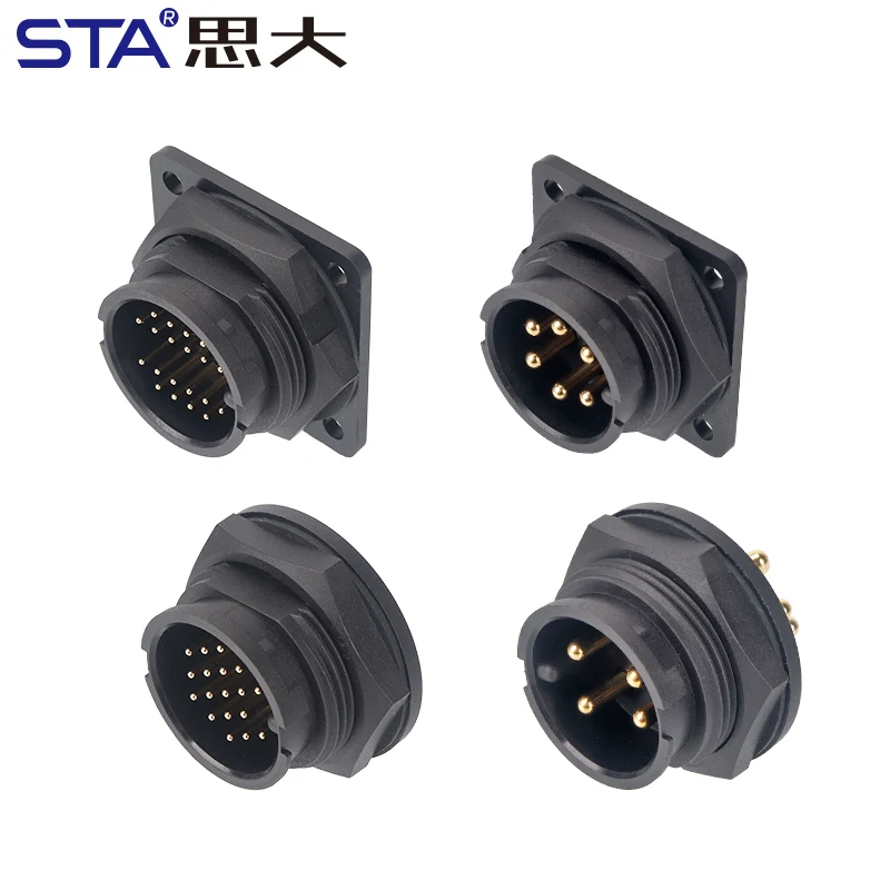 D16 Large Size Bayonet IP67 Waterproof Connector 2-22 Pin Square Flange PCB Receptacle Back Mount for LED Industrial Equipment