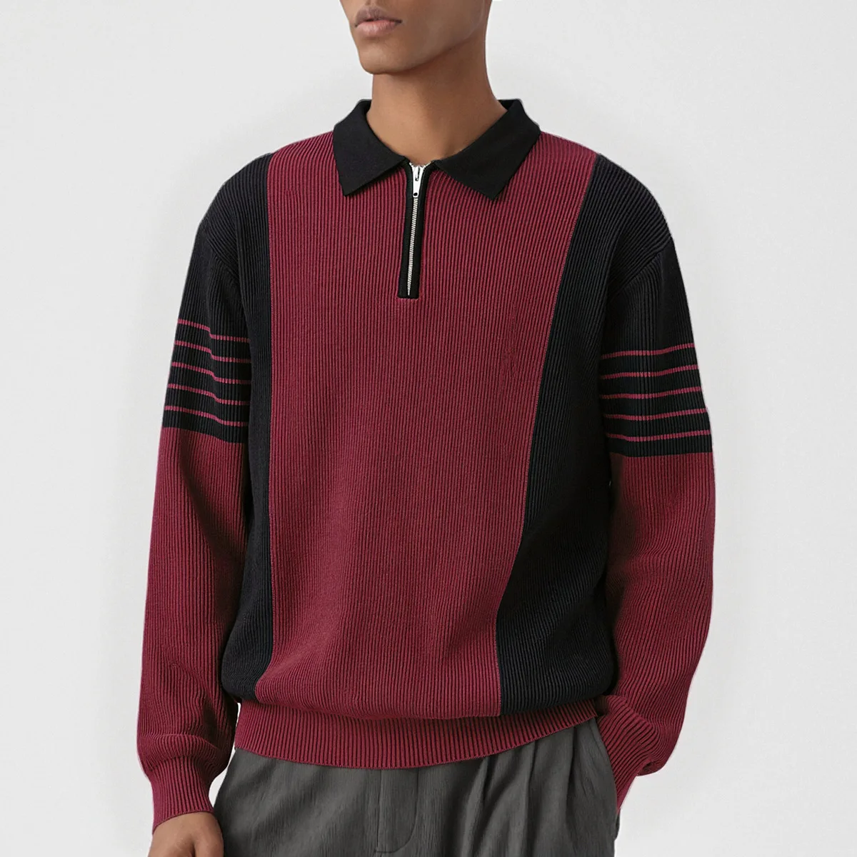 

Men Autumn Retro Fashion Semi-zipper Pullover Knitted POLO Shirt Sweater Man Business Casual Loose Jumper Sweaters Tops