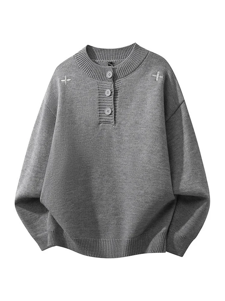 

Loose Fit Knitted Henry Collar Sweater for Men Casual Sle Embroidered Inner Wear Spring Trendy Brand Couple Match Soft Poly...