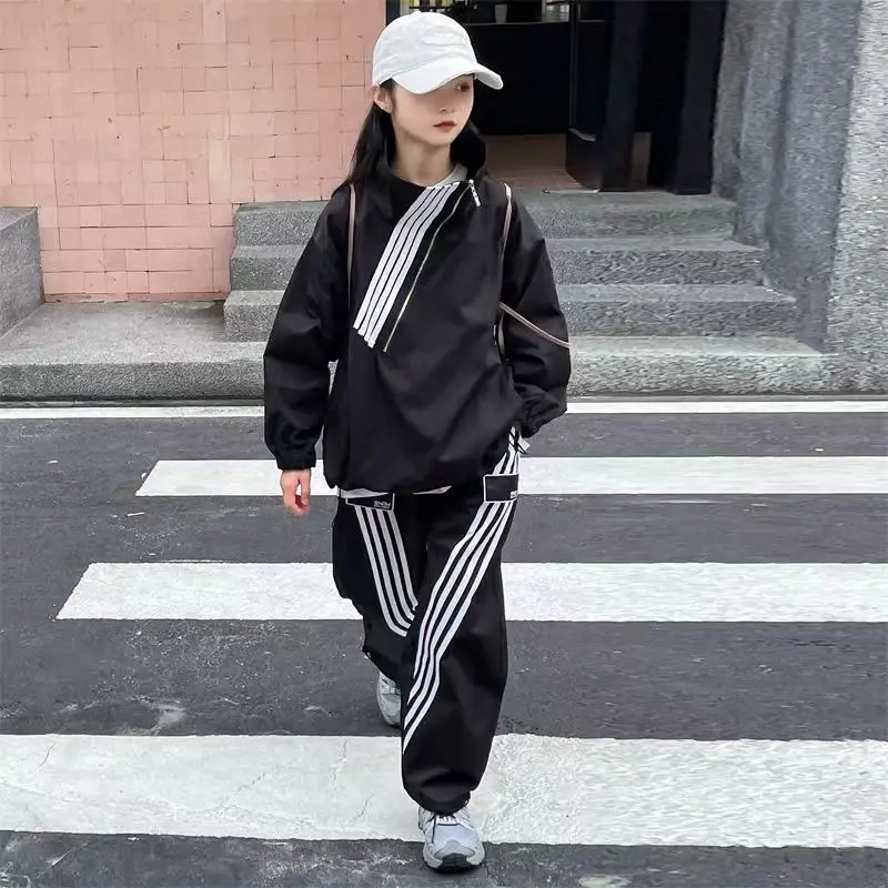 New Set Girls\' Spring and Autumn Fashion Loose Casual Set Big Kids\' Sports Trend Long Sleeve Pants Student Two Piece Set