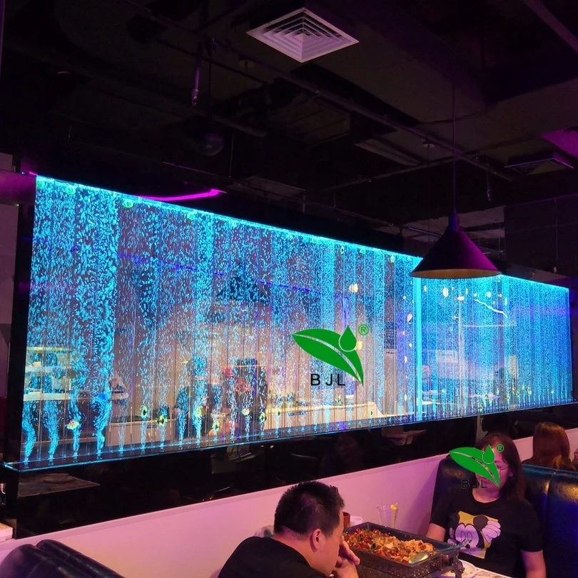 Restaurant Hotel Decoration Led Color Changing Acrylic Water Bubble Wall Water Curtain Feature with Pattern