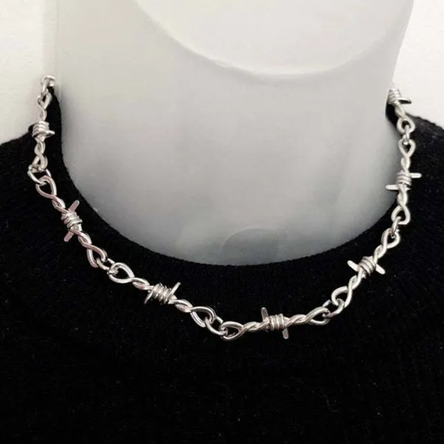 Zakol moda ferro unissex gargantilha colar feminino hip-hop gótico punk farpado fio pequenas espinhos corrente gargantilha jóias presentes