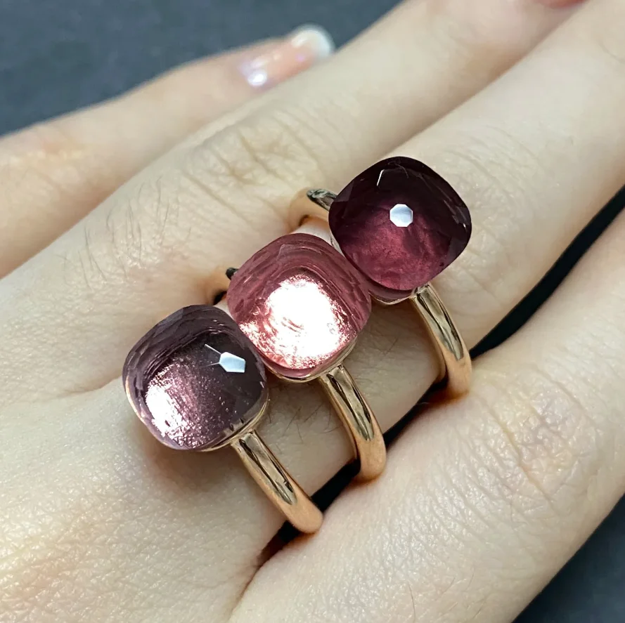 10.6mm Classic Nudo Ring Rose Gold Plated 34Colors Candy Style Ring Simple Candy Color Jewelry Birthday Gift For Women