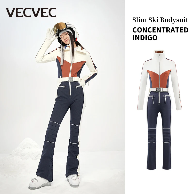 VECVEC Slim Ski Breathable Suit Women Snowboard Clothing Snow Suit Windproof Waterproof One Piece Bib Ski Wear